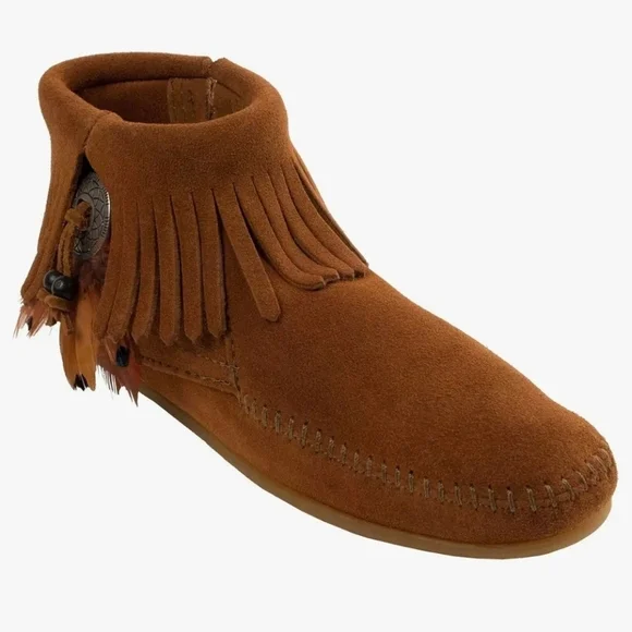 Minnetonka Concho Feather Boot  (9) Brown Suede Moccassins Booties - Picture 3 of 9